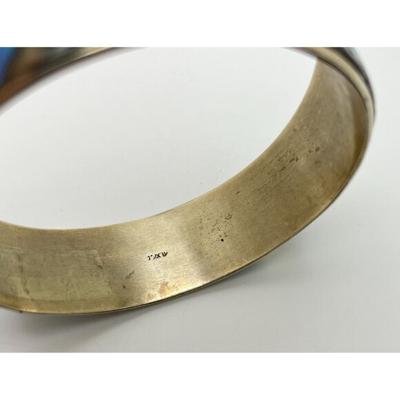 Vintage Mexico Abalone Shell Bangle Bracelet Silver Tone Iridescent Inlay - Picture 4 of 8